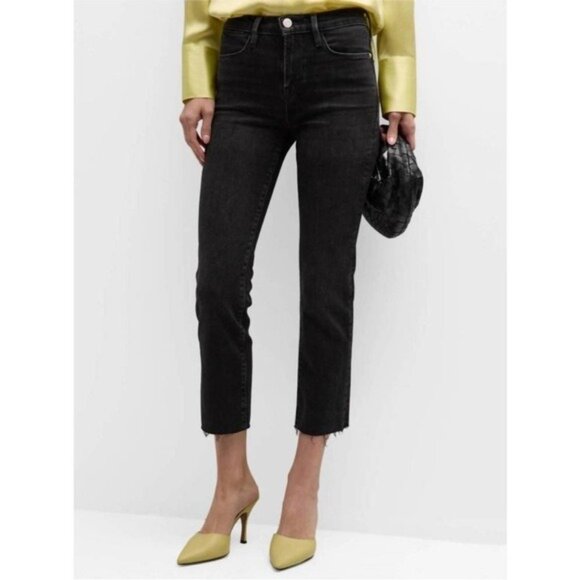 FRAME le high straight released hem jeans in hutchinson black 27 - Picture 1 of 11